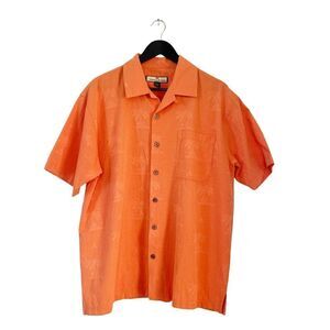 Rare Tommy Bahama Orange Silk Embroidered Back Short Sleeve Button Down Shirt